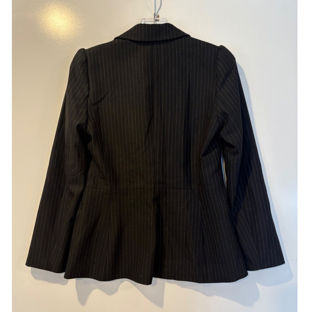 Rebecca Taylor Pinstripe Puff Shoulder Blazer Jacket Charcoal Gray Womens Size 6 - Picture 3 of 6